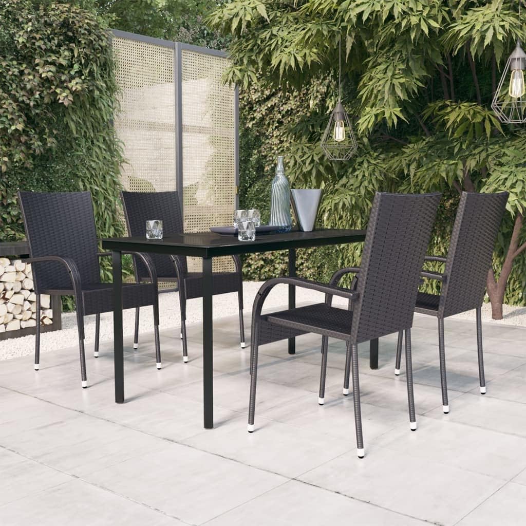 5 Piece Patio Dining Set Black,Patio Dining Set with WaterResistant Rattan Chairs and Glass Tabletop Patio Furniture Sets, Outdoor Furniture Sets