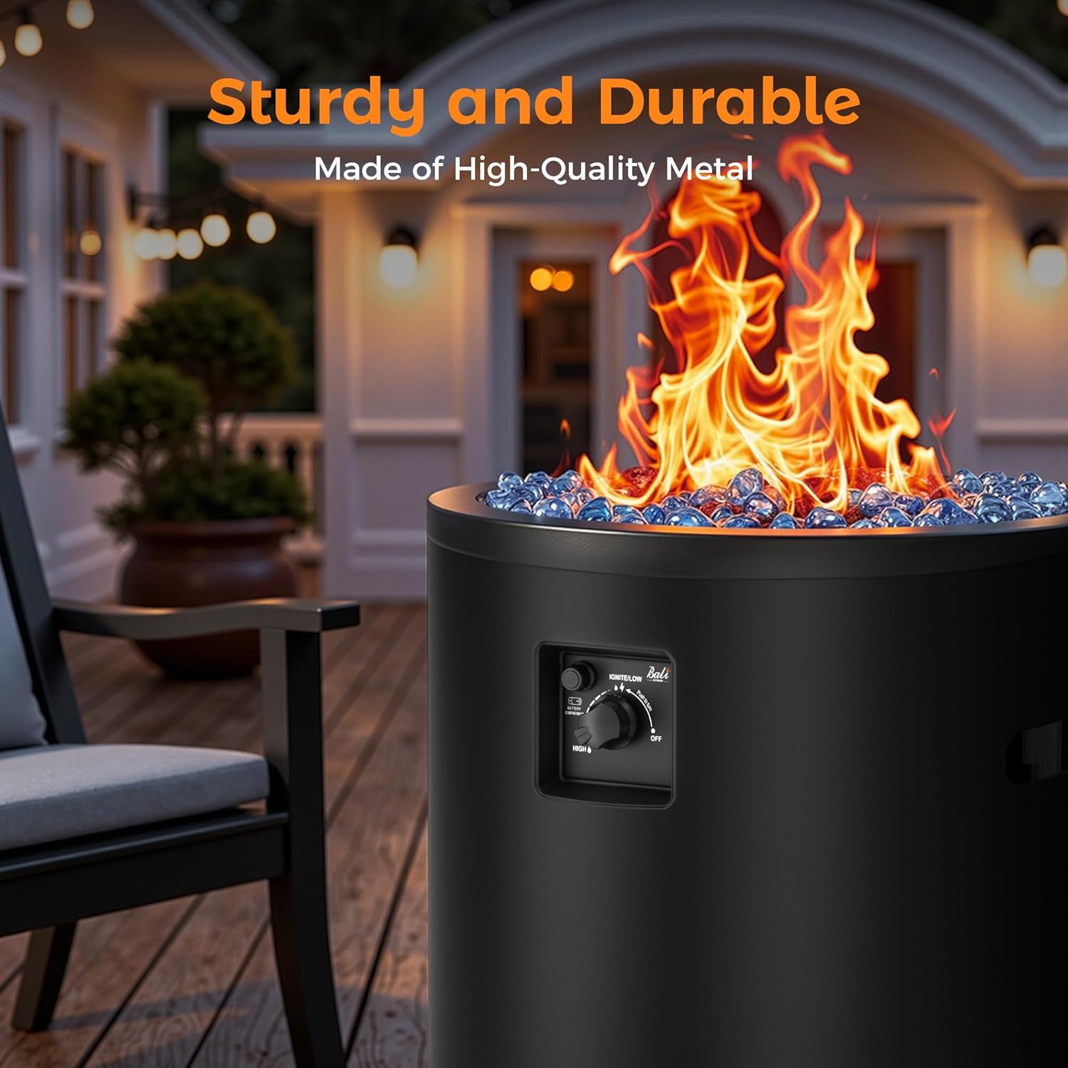 BALI OUTDOORS 50,000 BTU Propane Fire Pit Outside, 23 inch Outdoor Fire Pit Round, Black Firepits for Outside Patio, Garden, Backyard