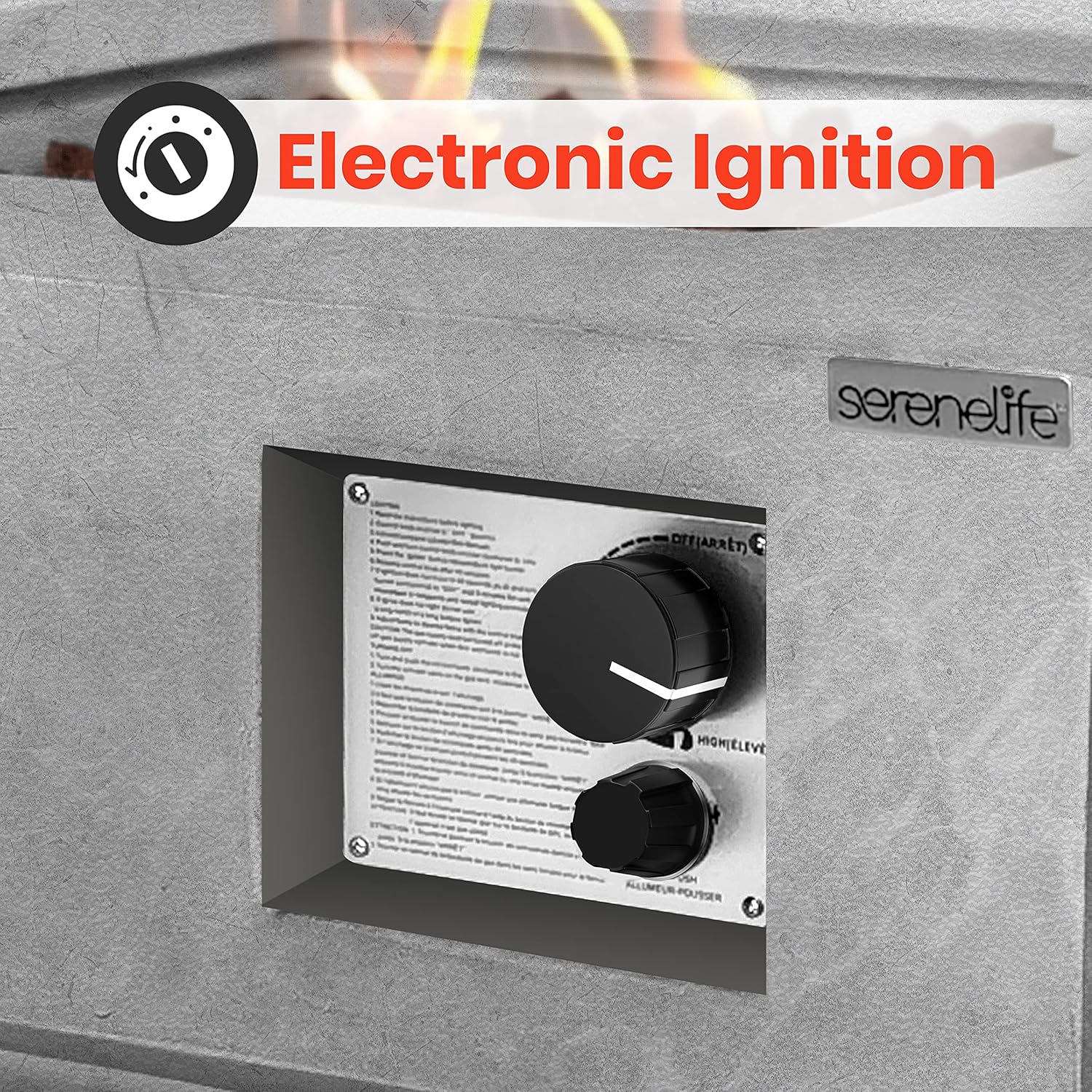 SereneLife Outdoor Propane Fire Pit Table - CSA/ETL Certified Safe 40,000 Pulse Ignition Weatherproof Square Propane Gas Fire Table - Adjustable Flame, Thermocouple - PVC Cover, Lava Rock - SereneLife