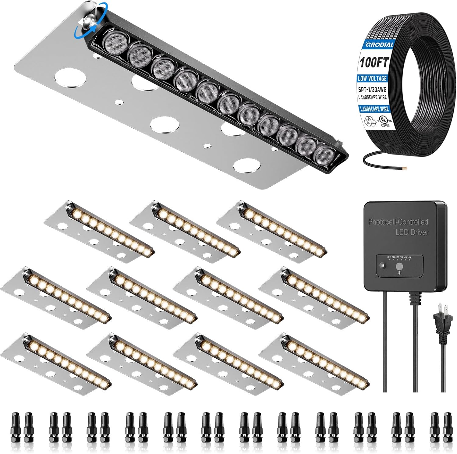 5W Low Voltage LED Landscape Lighting Kit, Outdoor Wall Step Deck Lights, Hardscape Lighting, Retaining Wall Light with Sensor Transformer, 8 Inch, Aluminum, 12-24V AC/DC, IP68, 2700K, 12 Pack