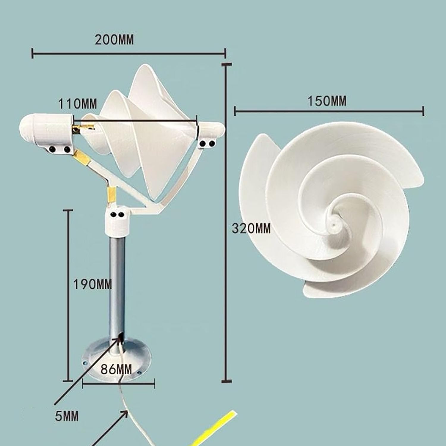 DIY Wind Turbine Model, 12V Vertical Wind Turbine Spiral with Anti-Slip Base, 190mm Bracket Height and 1-10w Output Power, Efficient Power Generation and Easy to Carry, for Marine, Home, Windmill