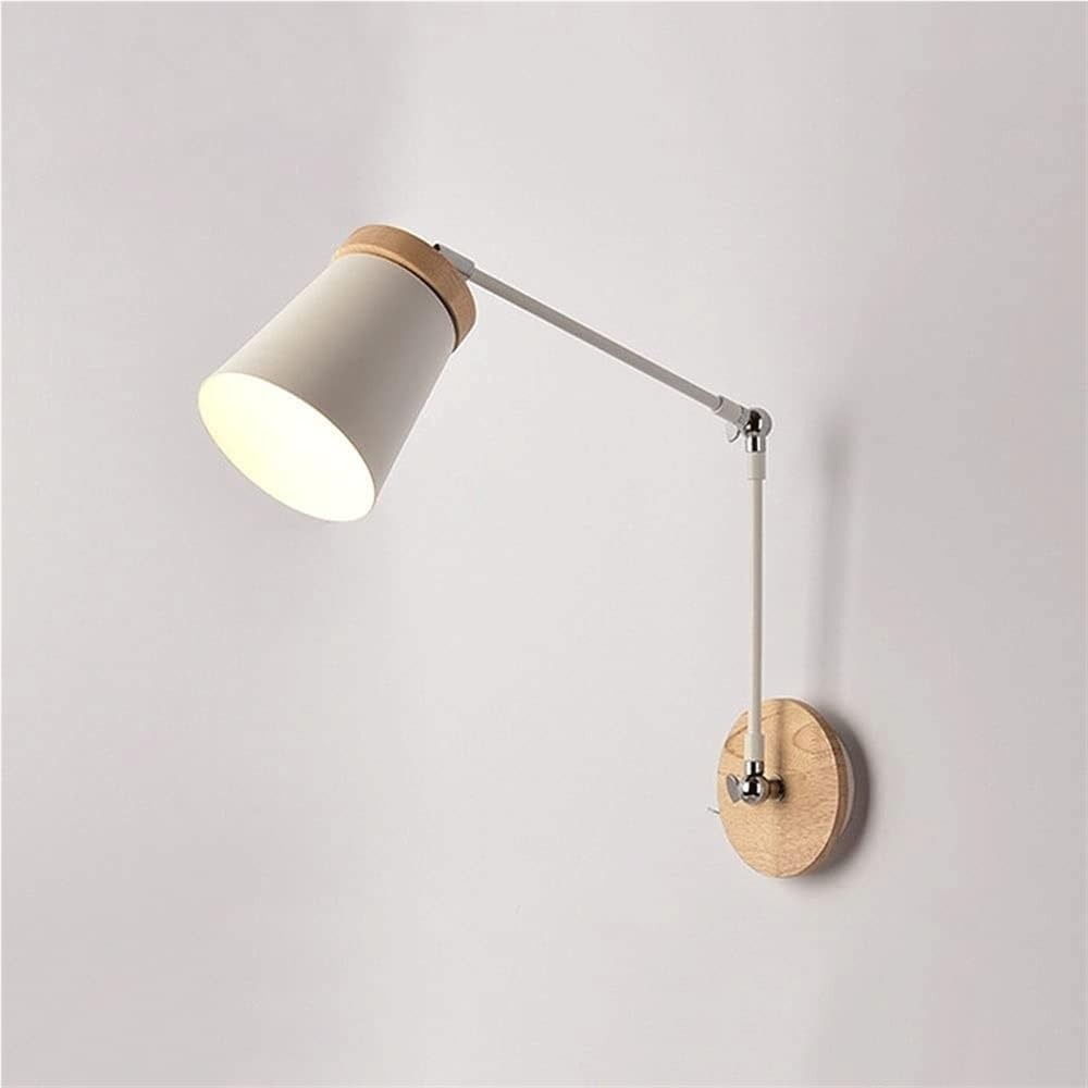 Wood Adjustable Swing Arm Wall Sconce, Wall Mount Lighting Fixture, Bedroom Bedside Reading Wall Light and Wall Lamp for Restaurant, Living Room, Study, Office, Cafe