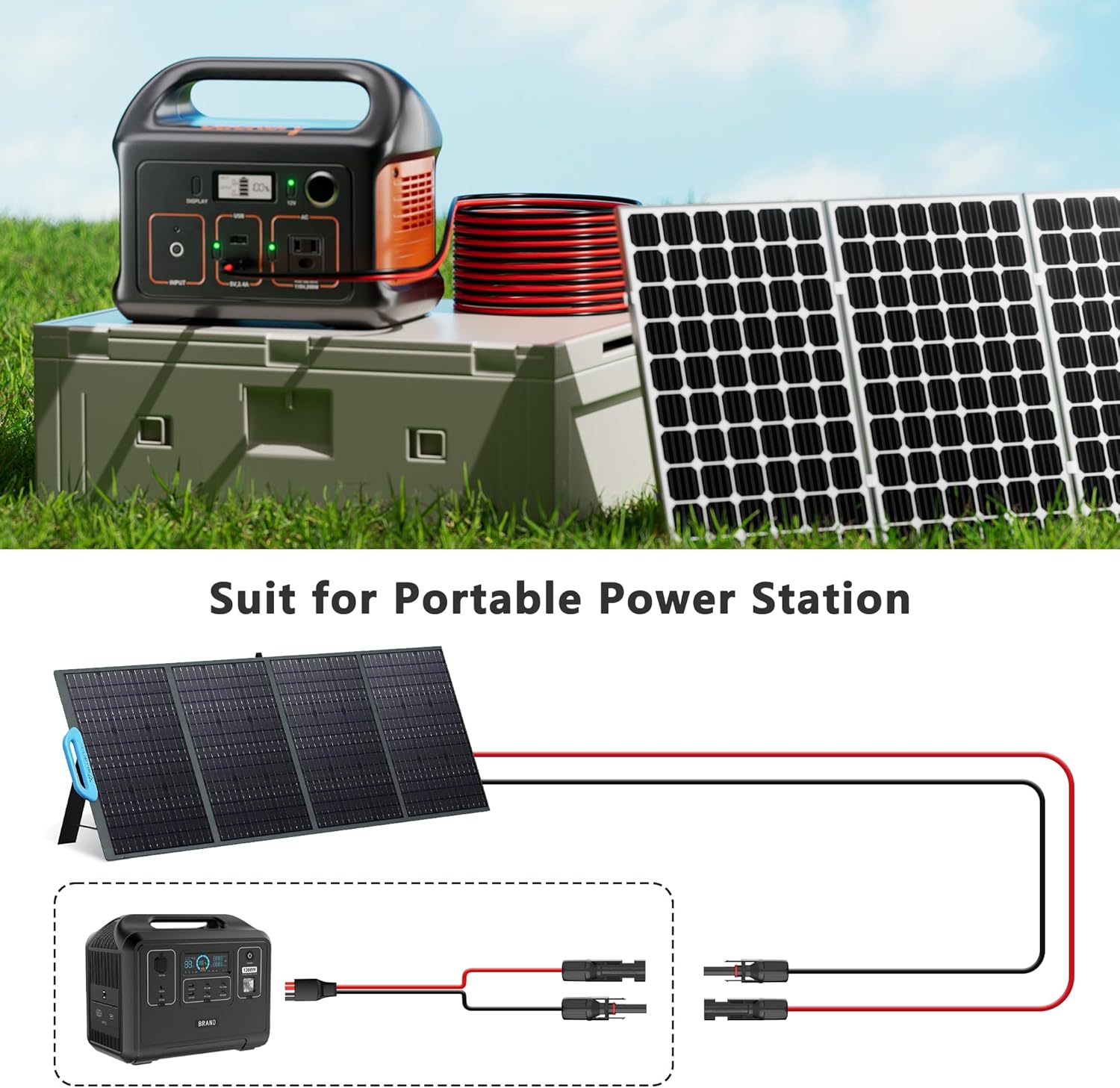 Solar to Anderson Extension Cable 10AWG Solar Connector for RV Foldable Solar Panel, Portable Power Station, Solar Generator(70FT)