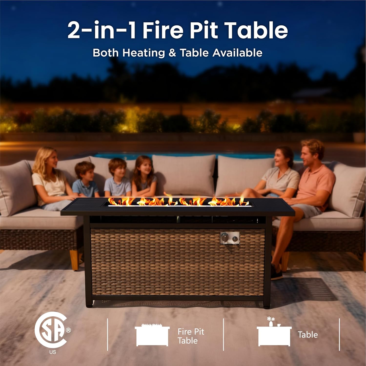 PHI VILLA 7-Piece Half Moon Patio Furniture Set with 56