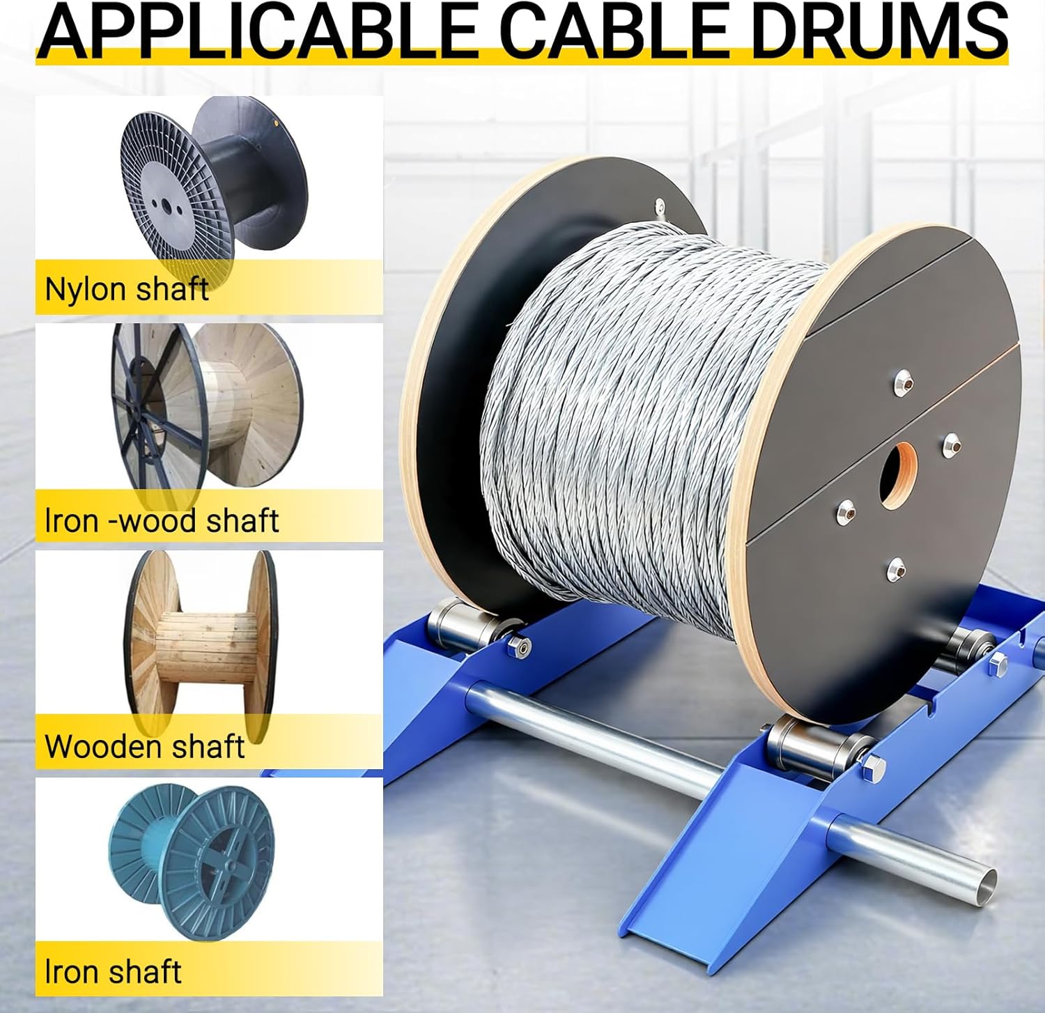 Cable Drum Roller, Heavy Duty Cable Caddy,Wire Unwinder Dispenser, Double Rail Wire Stand for Drum Reel Max 39.4in Width, 2 Ton