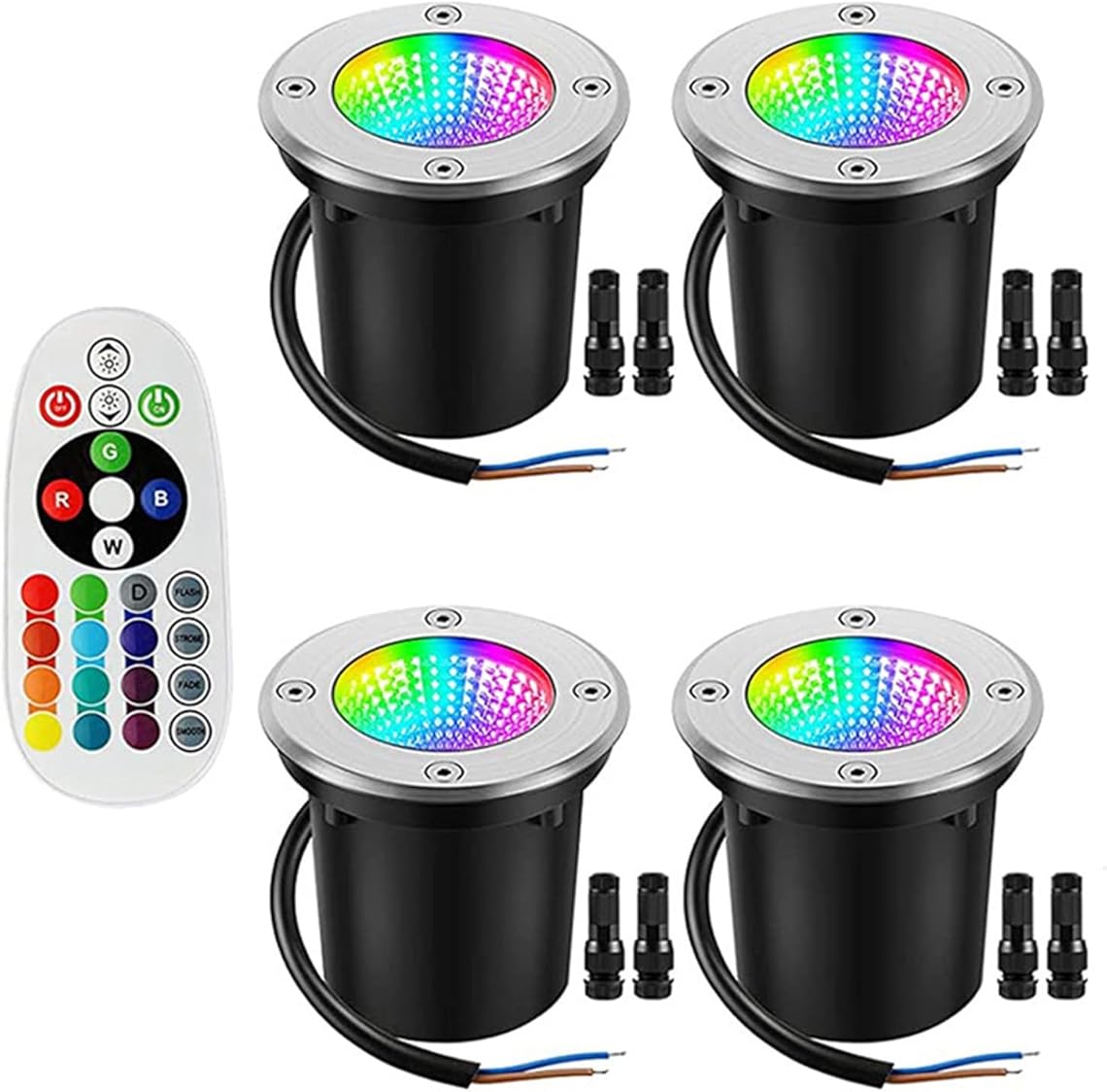 4PCS Ground LED Landscape Lamp - 6W Outdoor Buried Lights - DC12V RGB Recessed Ground Lights, Wireless Remote Control Spotlight, for Patio, Garden Illumination