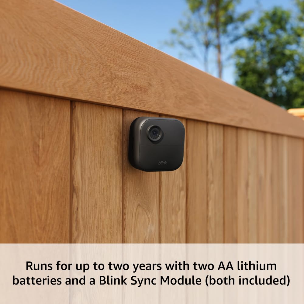 Blink Outdoor 4 – Wireless smart security camera, two-year battery life, 1080p HD day and infrared night live view, two-way talk. Sync Module Core included – 1 camera system