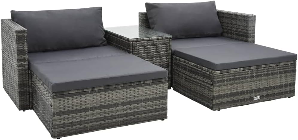 5 Piece Patio Lounge Set with Cushions Poly Rattan Gray Garden Furniture