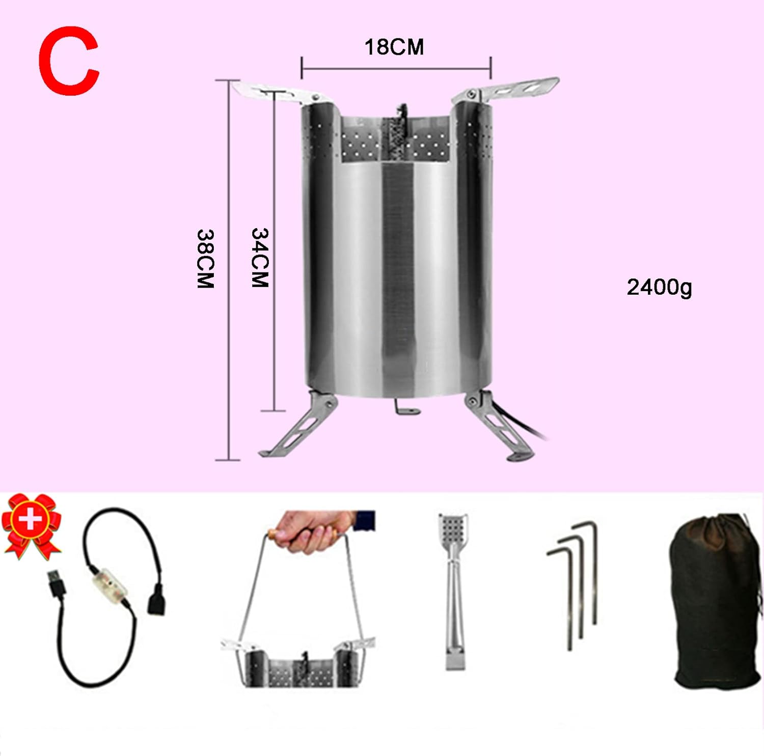 Stove Bonfire Fire Pit - Smokeless Stainless Steel Outdoor Firepit | Portable Backyard Natural Wood Burning Firebowl | No Gas or Propane Required,C