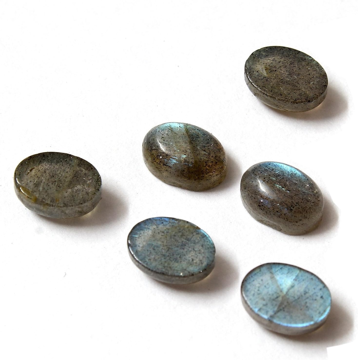 Neerupam Collection Grey Color Natural African Labradorite AA Quality 8x6 mm Size Cabochon Oval Shape Loose Gemstones