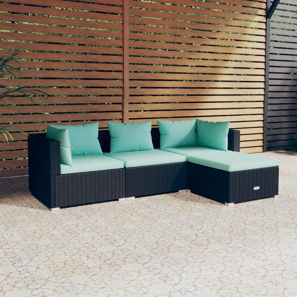 4 Piece Patio Lounge Set with Cushions Poly Rattan Black Garden Furniture