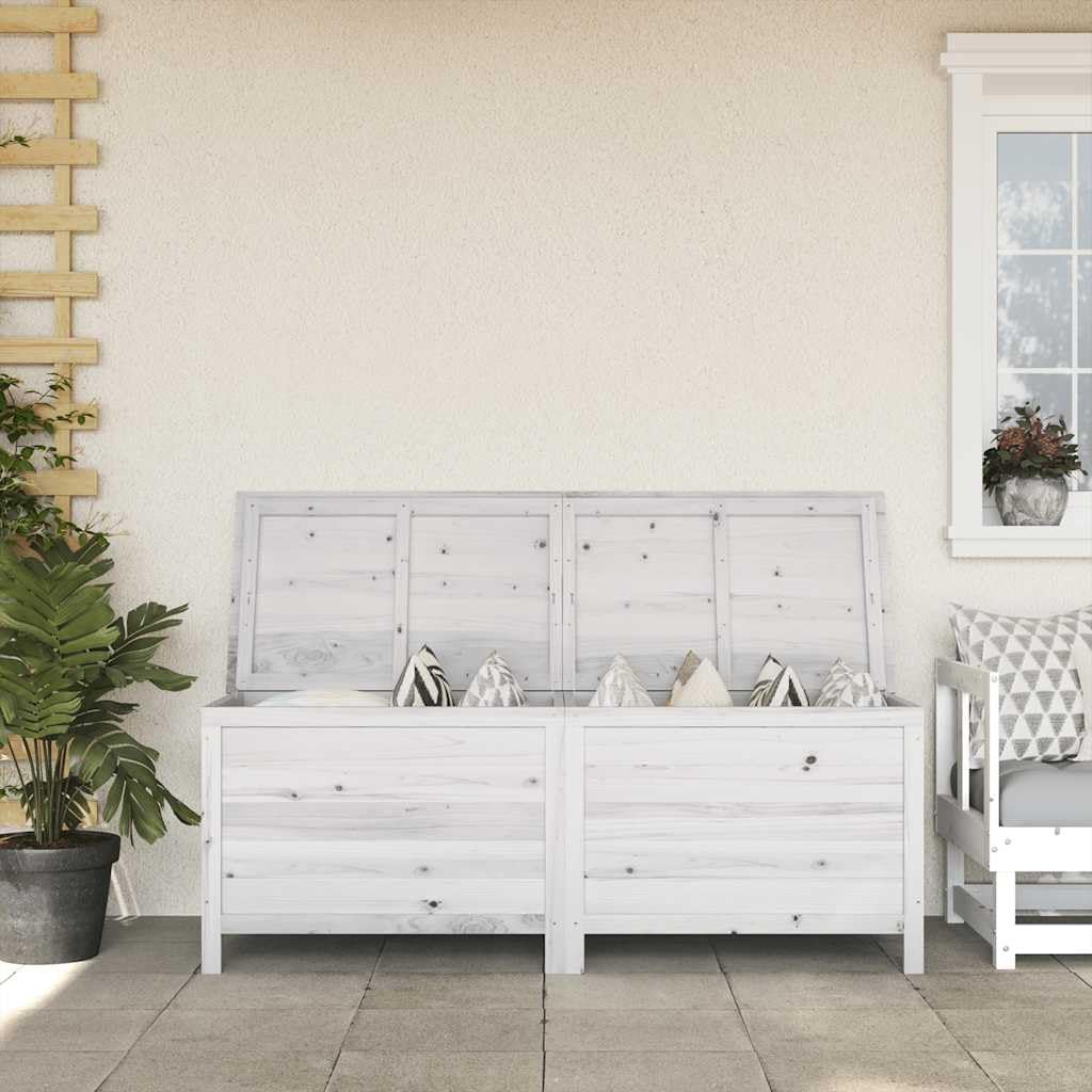 White Outdoor Storage Box 59.1x19.7x22.2 Inches Solid Wood Fir for Patio Garden Furniture Cushions, Toys, Pillows - Durable Weatherproof Deck Box with Slatted Ventilation Base