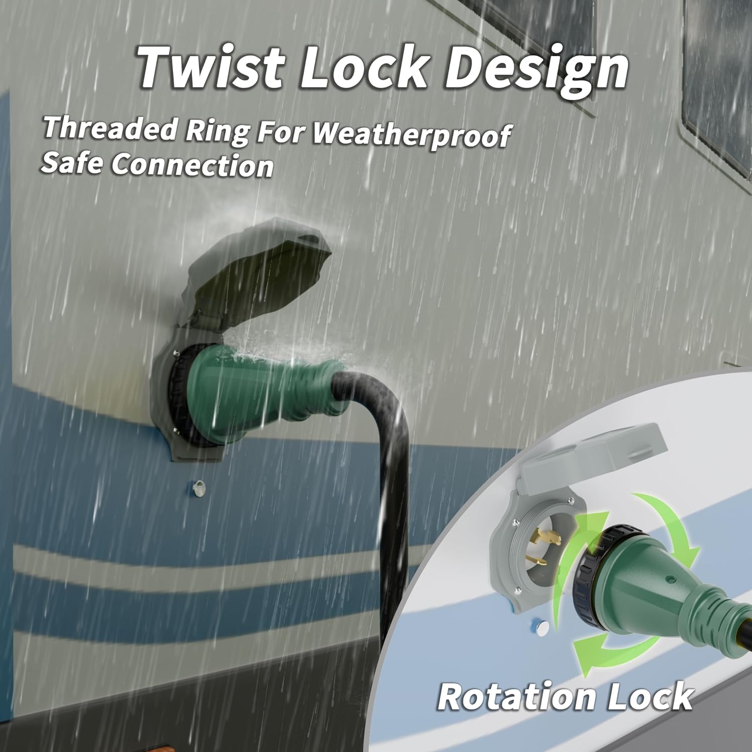 50 Amp Generator Cord, 25FT 50 Amp RV Extension Cord with Twist Lock, Generator Cable 50A 4 Prong Green, NEMA 14-50P/SS2-50R Heavy Duty STW Wire for RV Camper & House