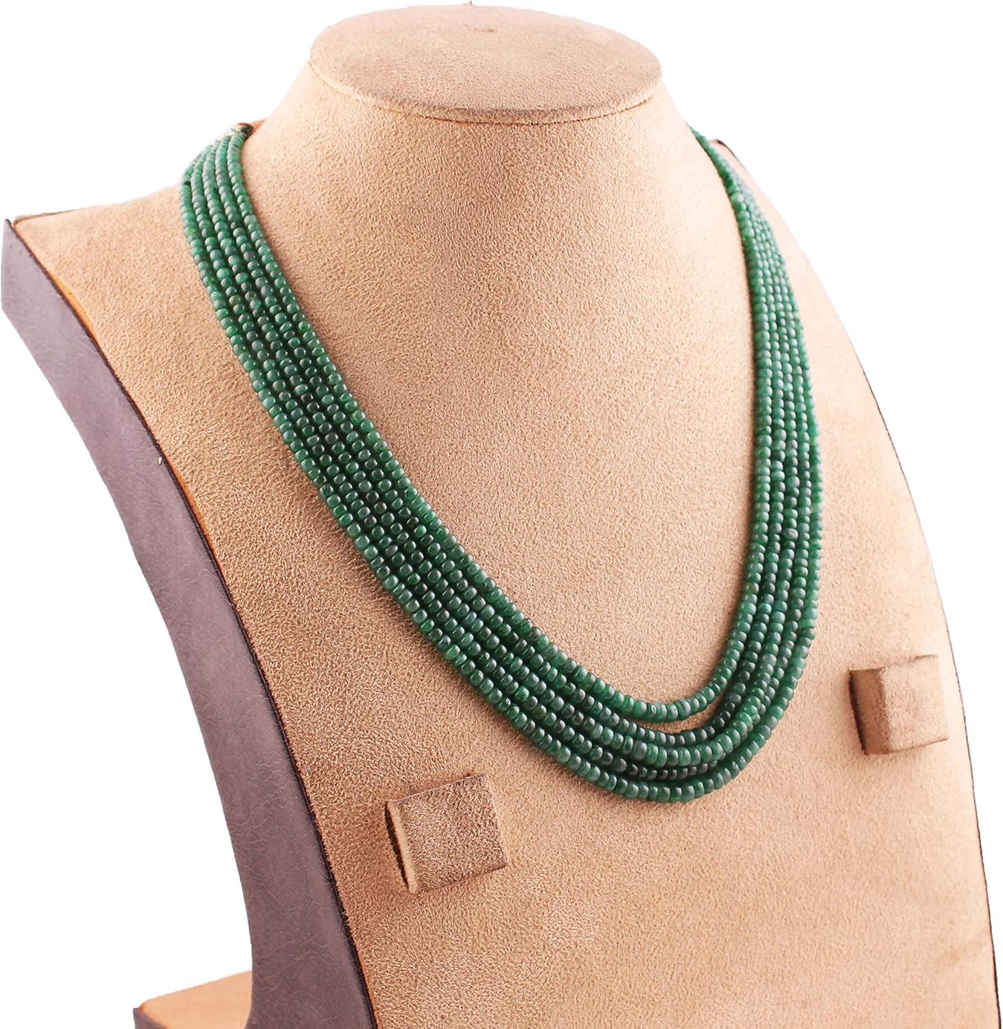 Neerupam Collection Natural Green Beryl Plain rondelle semiprecious Gemstone Beads Necklace Jewelry, 3mm to 5mm Beads, Emerald Color Green Beads, for Women and Girls (5 Strand NK)
