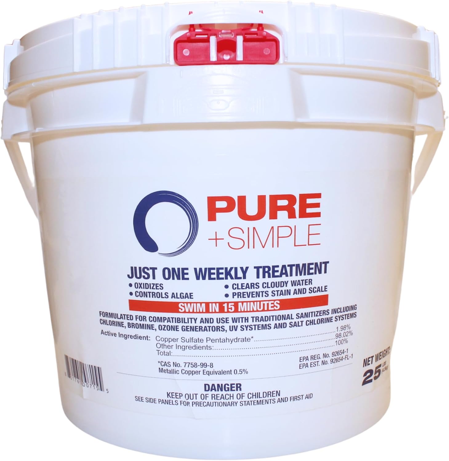 Pure + Simple | All-in-One Weekly Pool Treatment | Controls Algae & Clarifier for Swimming Pools with Copper-Based Formula | Ideal for Above Ground and Inground Use - 25 lbs