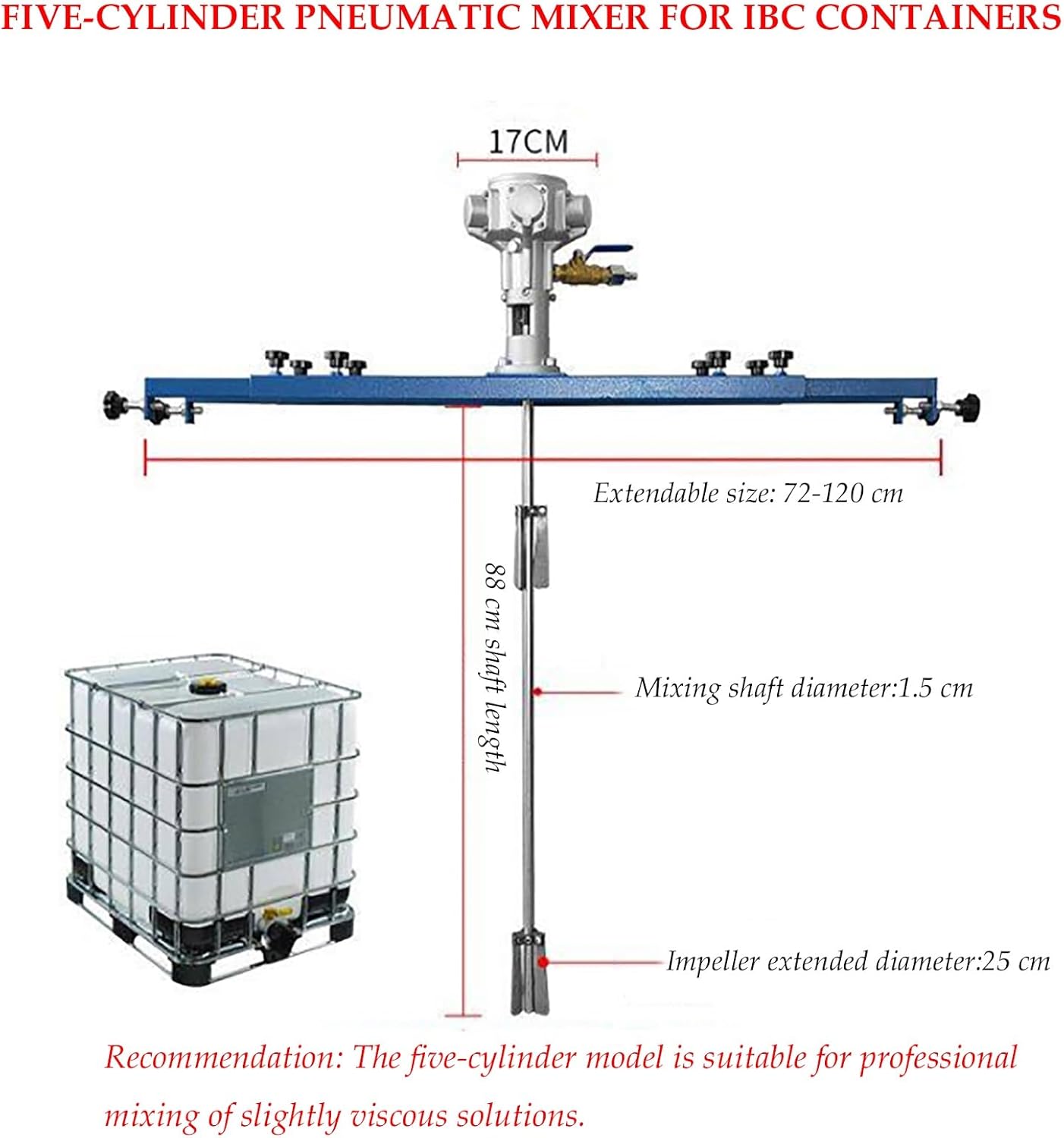 Pneumatic Paint Mixer for IBC Open-top Drum, Coat Mixer Bracket Air Agitator Stirring Machine, Paint Mix Tool for Paint, Fluids, Manufacturing, Labs, Industrial Use(Five-cylinder)