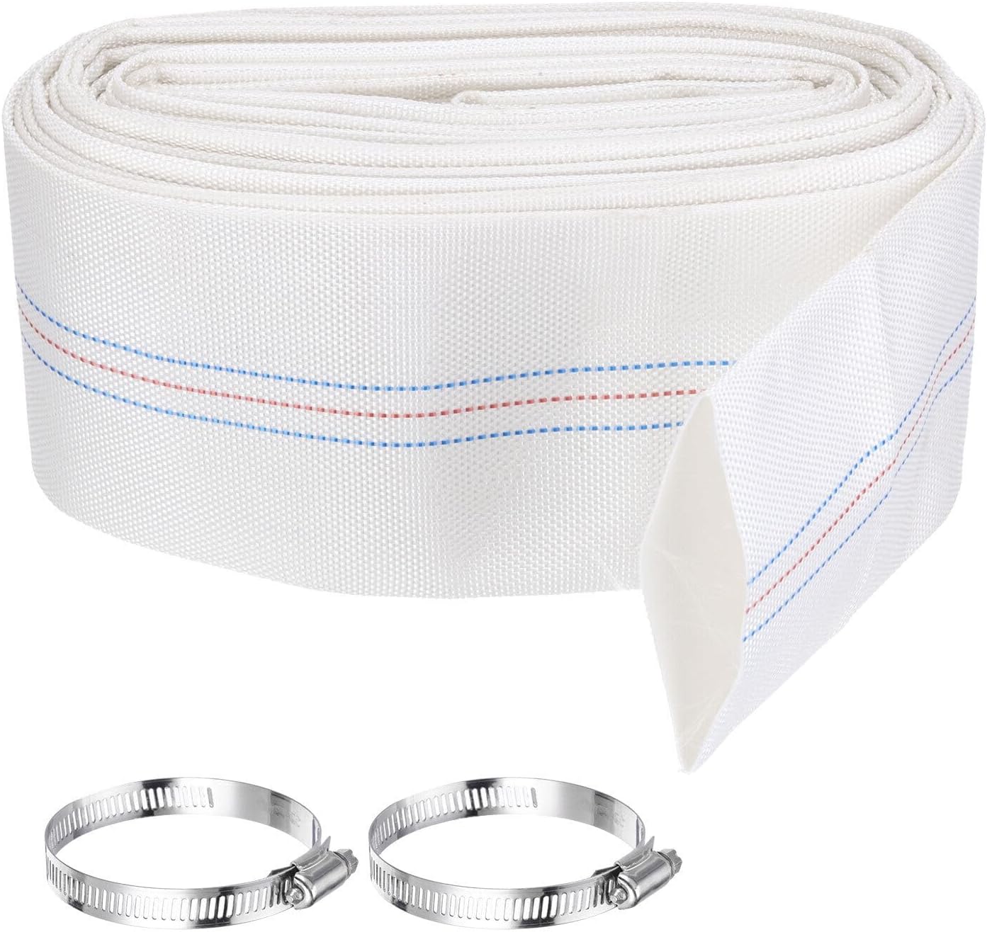 Pool Backwash Hose,2.5 Inch x 30ft Drain Discharge Pump Hoses,2pcs Clamps,White HIEUBE852