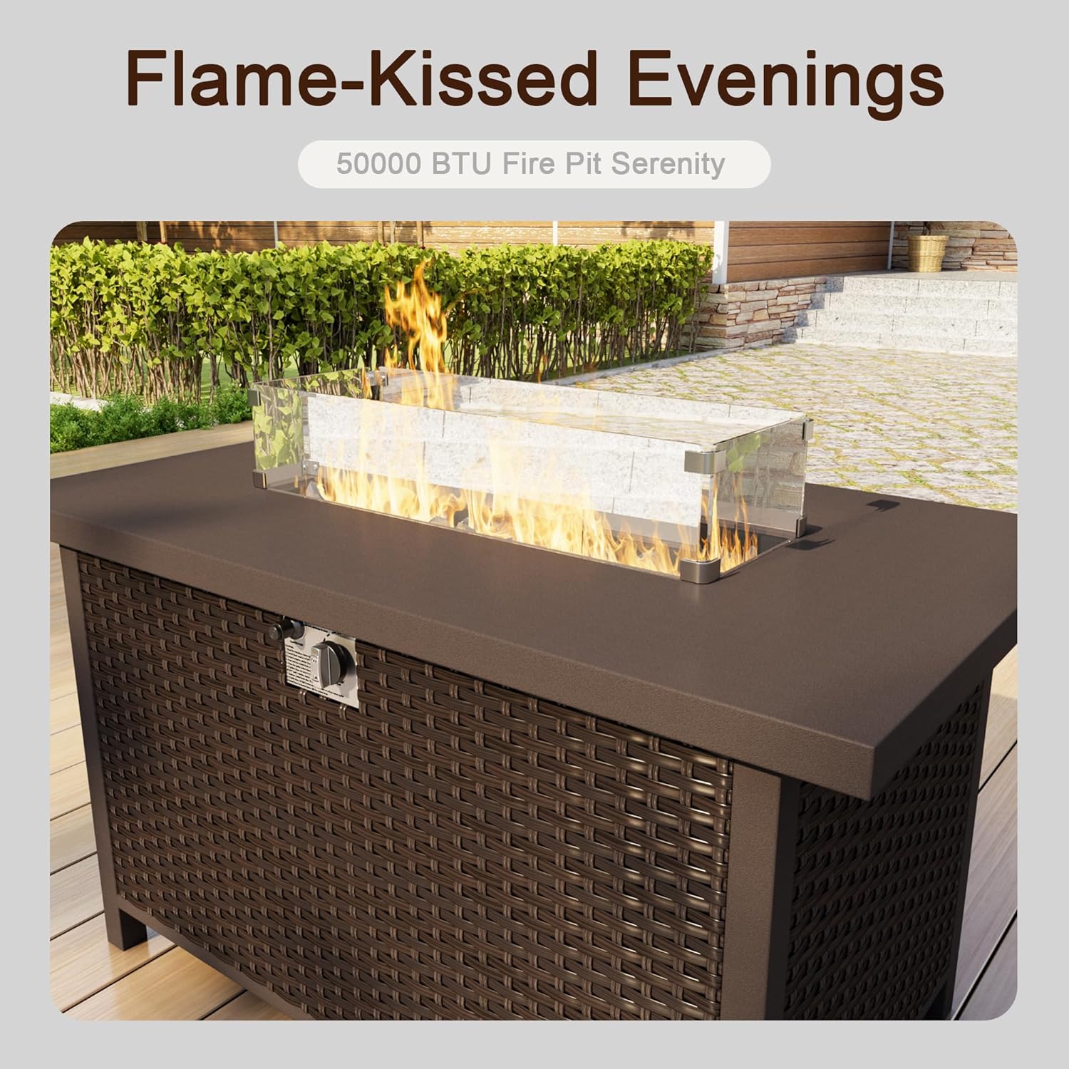 15 Pieces Outdoor Furniture Set, Modern Patio Conversation Sets with Fire Pit Table and Armchairs, Wicker Rattan Sofa Couches Chairs Ottomans for Porch, Deck, Balcony, Backyard, Yard (Beige Cushions)