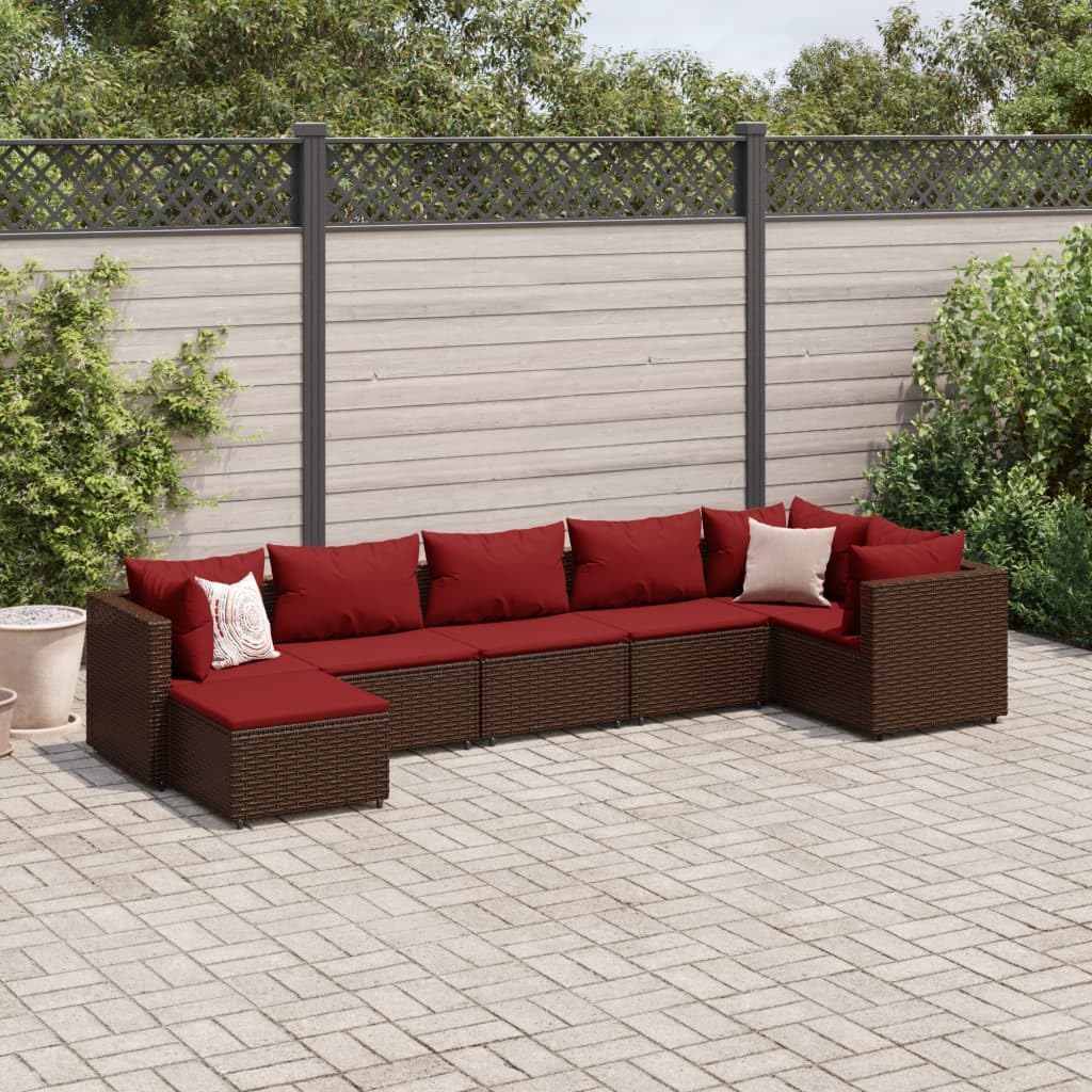 Furniture Sets 7 Piece Patio Lounge Set with Cushions Brown Poly Rattan,Modern Garden Lounge Set with Cushions Durable Outdoor Patio Furniture Garden Conversation Sets