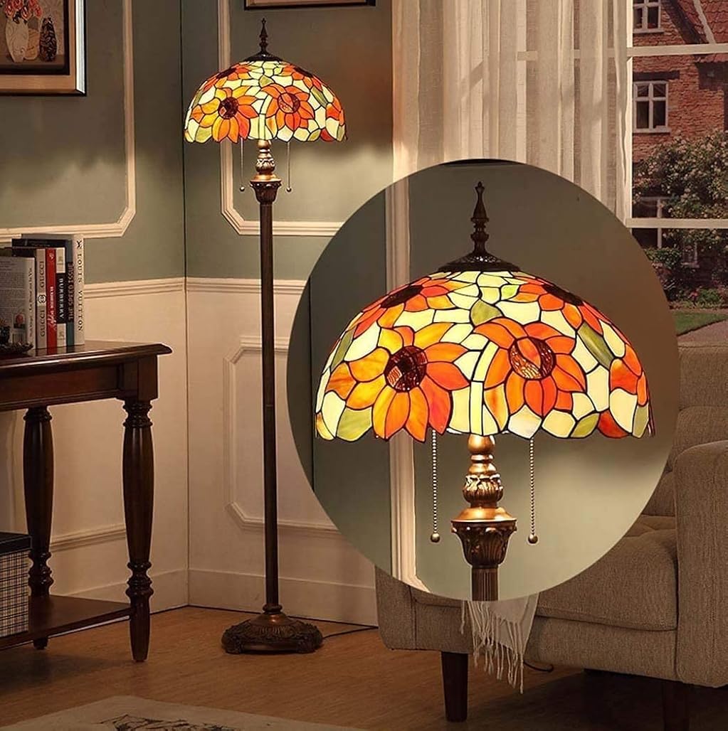 Tiffany-Style Floor Lamp Standlamp Tiffany-Style 16 Inch Sunflower Floor Lamp in Creative Handmade Stained Glass Floor Standlamp Bedroom Art Deco Light220 V E27