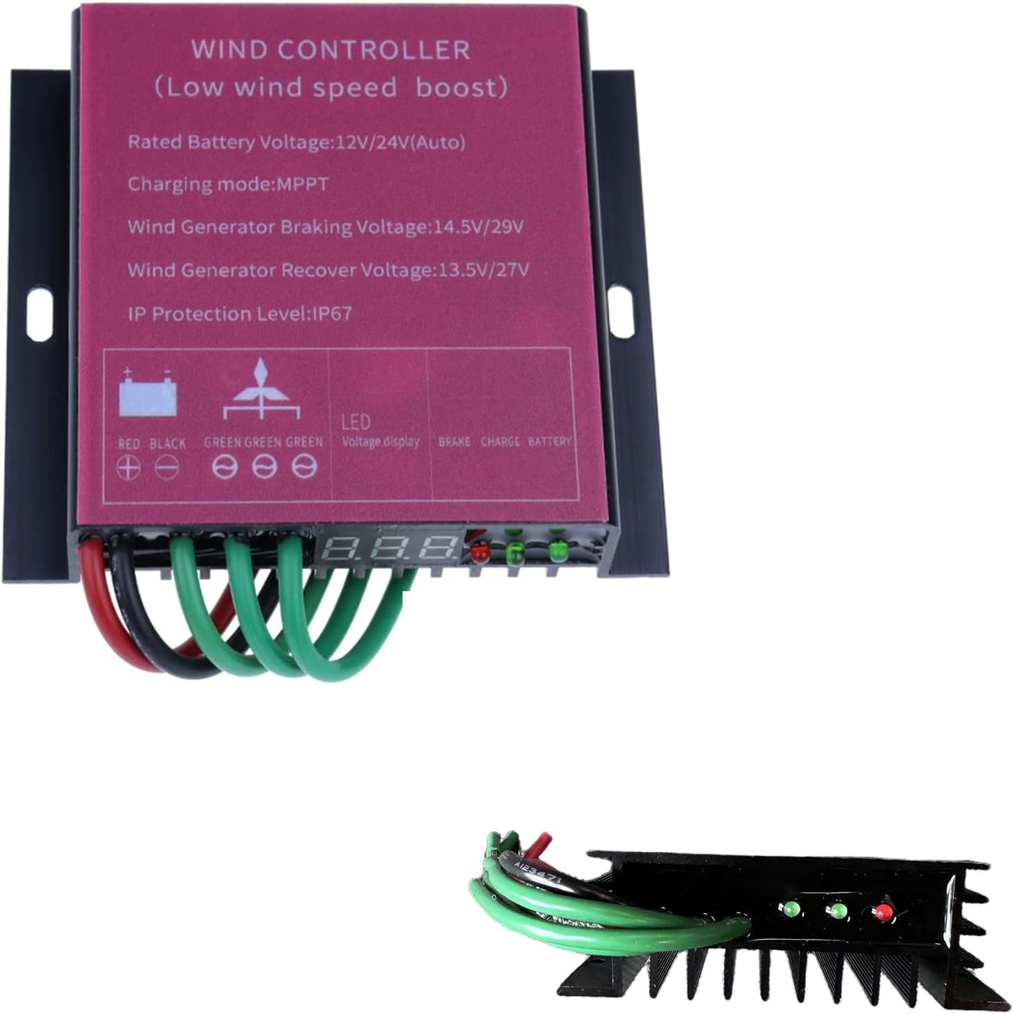 IP67 Waterproof Controller 6000W Wind Turbine Charge Controller 12V 24V 48V Auto MPPT Low Wind Speed Boost Wind Regulator, for Wind Power System