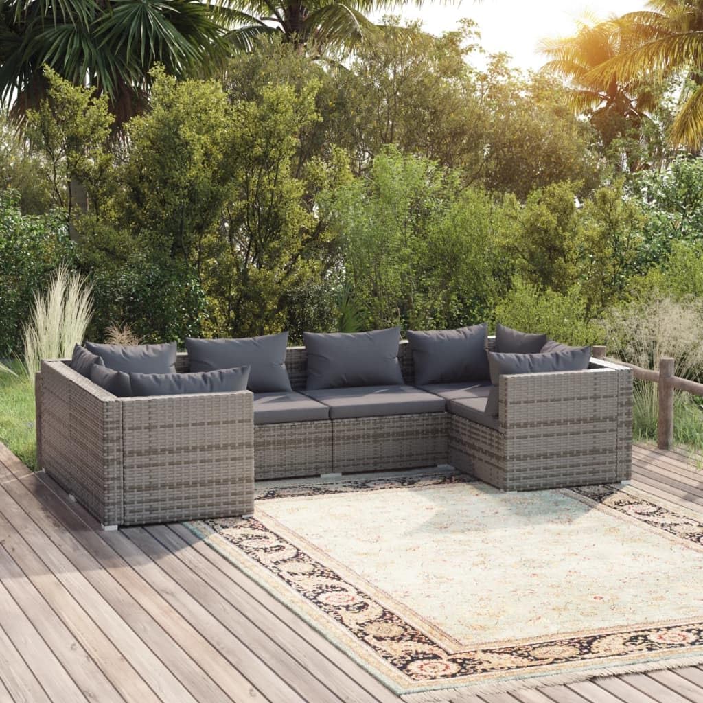 6 Piece Patio Lounge Set with Cushions Poly Rattan Gray,Luxurious Rattan Patio Lounge Set with Modular Design and Comfortable Cushions for Outdoor Relaxation Patio Furniture, Outdoor Furniture Sets