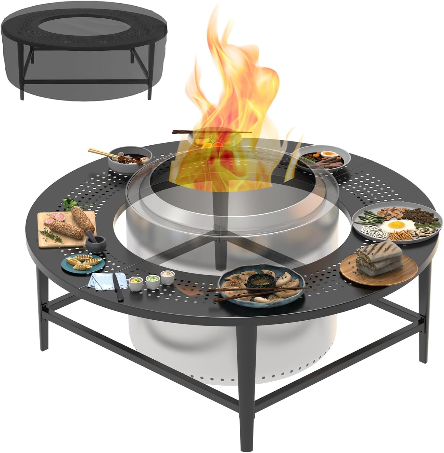 Fire Pit Surround Tabletop for Solo Stove Yukon & Bonfire, Outdoor Smokeless Fire Pit Table for Wood Burning Fire Pits, Powder-Coated Steel Stove Table Surround for Solo Stove