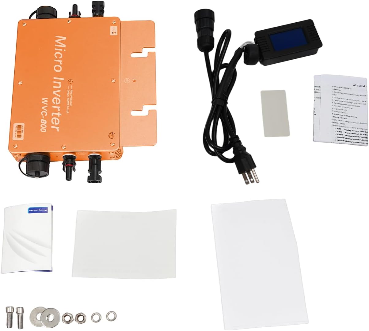 800W Solar Inverter, 120V/230V Pure Sine Wave with MPPT & LCD Display | 32A Input, Multi-Protection (Overload/Short-Circuit), Aluminum Housing, for Home Off-Grid, US Plug (Gold)