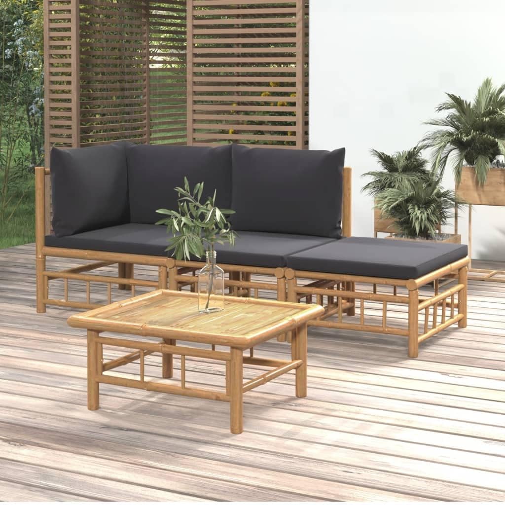 4 Piece Patio Lounge Set with Dark Gray Cushions Bamboo,Elegant Bamboo Patio Lounge Set with Comfortable Seating for Outdoor Relaxation Patio Furniture, Outdoor Furniture Sets