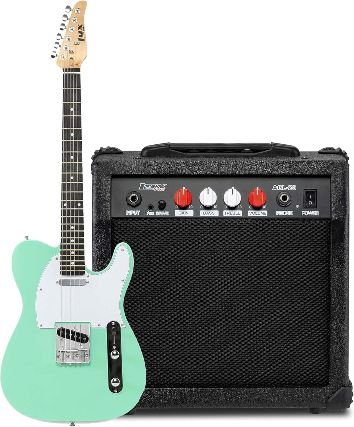 LyxPro 39” Electric Guitar Left Hand TL Series, Full-Size Paulownia Wood Body, 3-Ply Pickguard, C-Shape Neck, Ashtray Bridge - Amp 20 Watt Amplifier Built in Speaker Headphone Jack and Aux Inpu