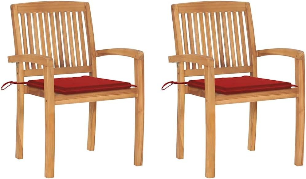 Patio Chair Patio Chairs 2 pcs with Red Cushions Solid Teak Wood