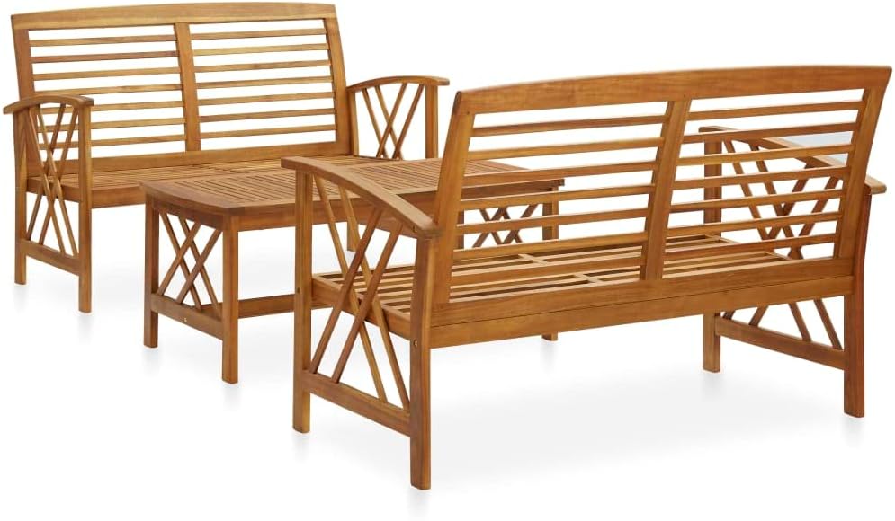 3 Piece Patio Lounge Set Solid Acacia Wood,Vintage Outdoor Furniture Set with Bench and Coffee Table, Solid Acacia Wood with Oil Finish Patio Furniture Sets, Outdoor Furniture Sets