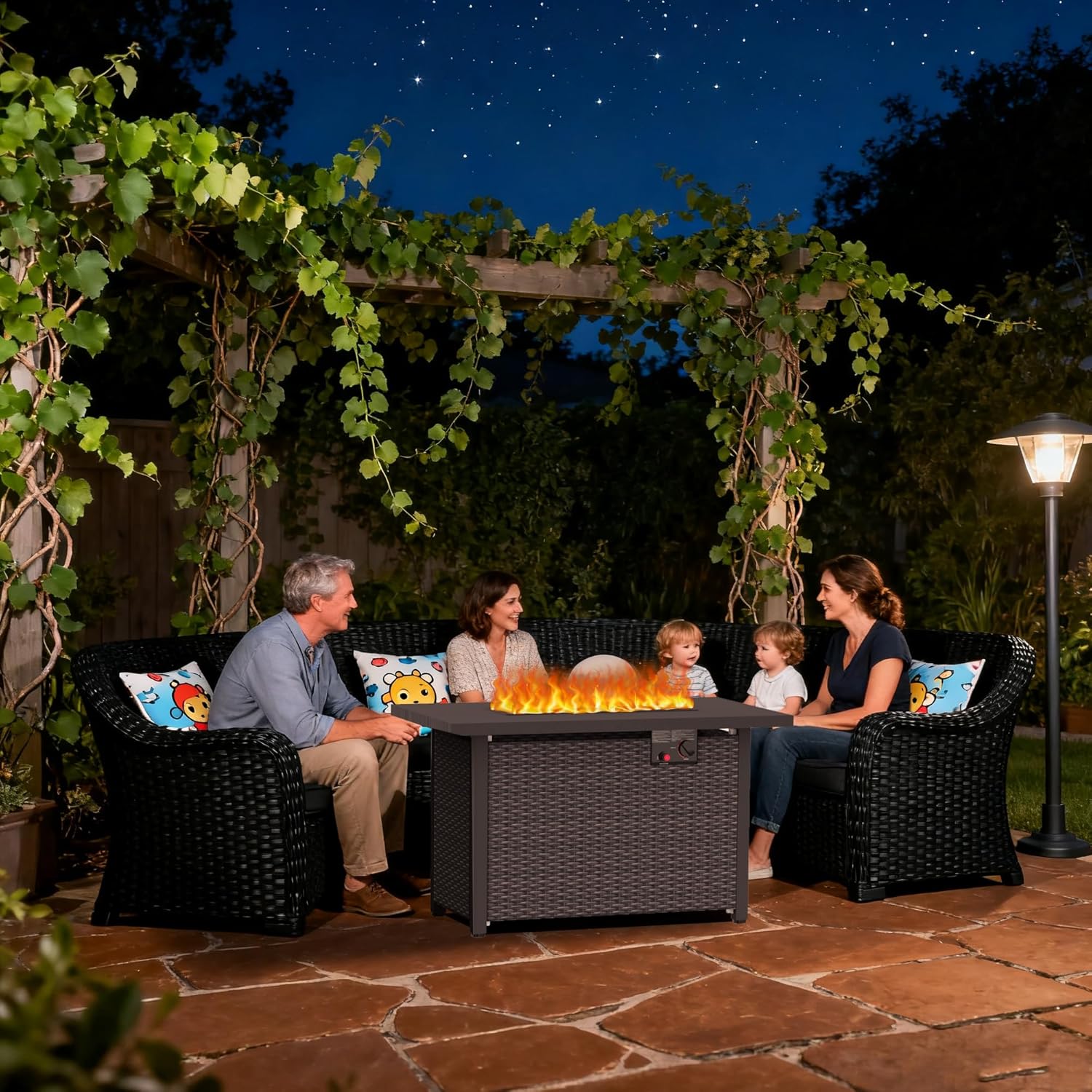 42” Fire Pit Table 50,000 BTU Propane Pit Metal Tabletop Auto-Ignition Gas Fire Pit for Outside Outdoor Rattan Rectangular Fire Pit Garden Patio