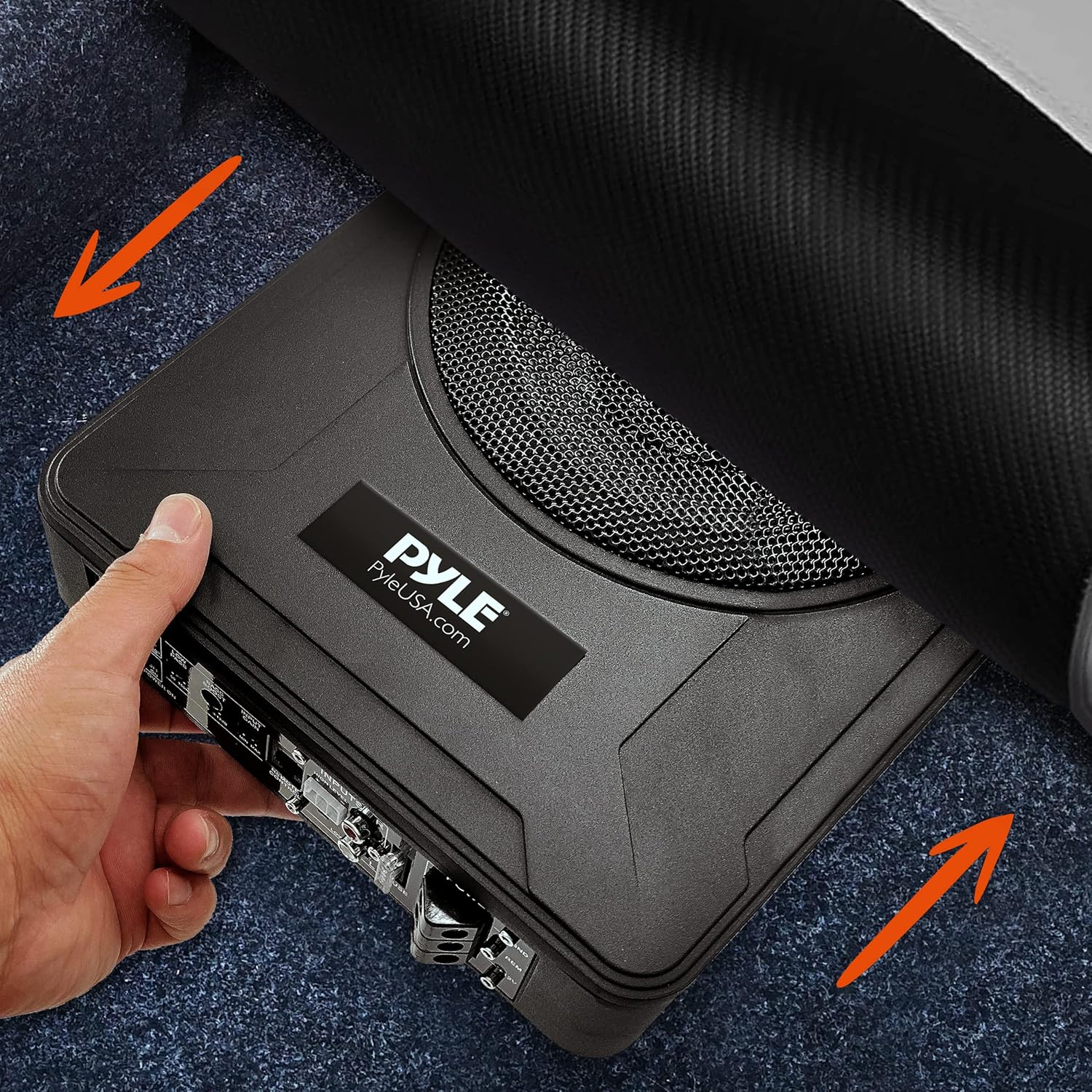 Pyle 8-Inch Low-Profile Amplified Subwoofer System - 600 Watt Compact Enclosed Active Underseat Car Audio Subwoofer with Built In Amp, Powered Car Subwoofer w/ Low & High Level Inputs - Pyle PLBX8A