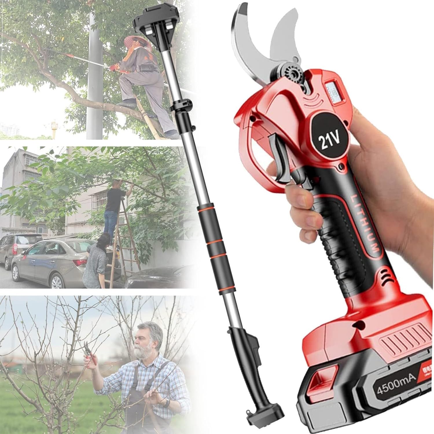980w Pruning Shear Efficient Fruit Tree Bonsai Pruning Branches Cutter, Professional Cordless Electric Pruner for Pruning Gardening Fruit Tree Vineyard (Color : Red, Size : 2batteries)