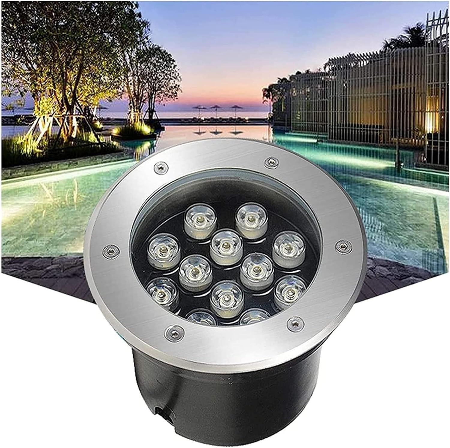 Submersible LED Fountain Light - Underwater Pond Lights, IP68 Waterproof Recessed Stainless Steel Light for Pools, Ponds, Squares, Garden(Green,36W-12V)
