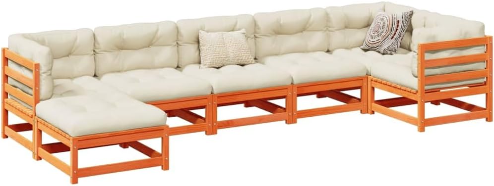 Patio Set 7 Piece Patio Sofa Set with Cushions Wax Brown Solid Wood Pine