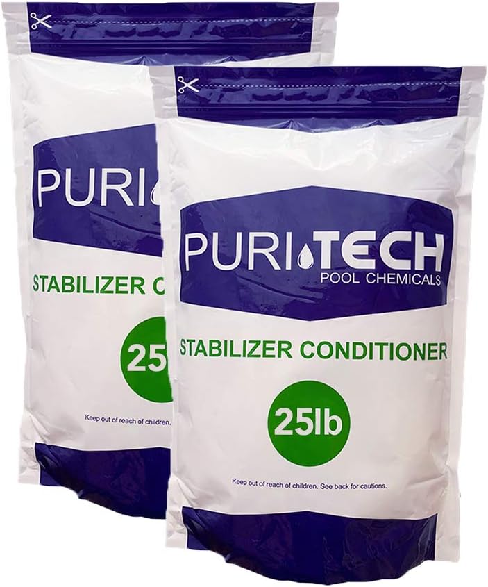 Puri Tech Pool Chemicals 50 lbs Stabilizer Conditioner Cyanuric Acid UV Protection for Swimming Pools and Spas Improves Chlorine Effectiveness
