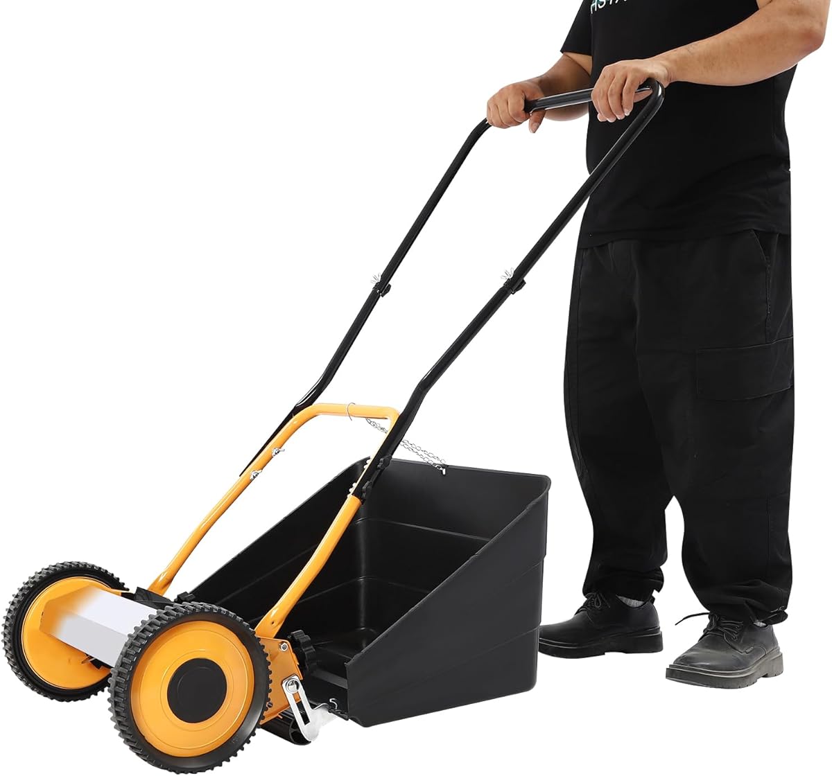 Manual Lawn Mower, 14-Inch 4 Sharp 5-Edged Blades Manual Lawn Mower, Adjustable Cutting Height Reel Mower with Grass Catcher for Leaves Grass Driveways Courtyards, Aluminum Wheel