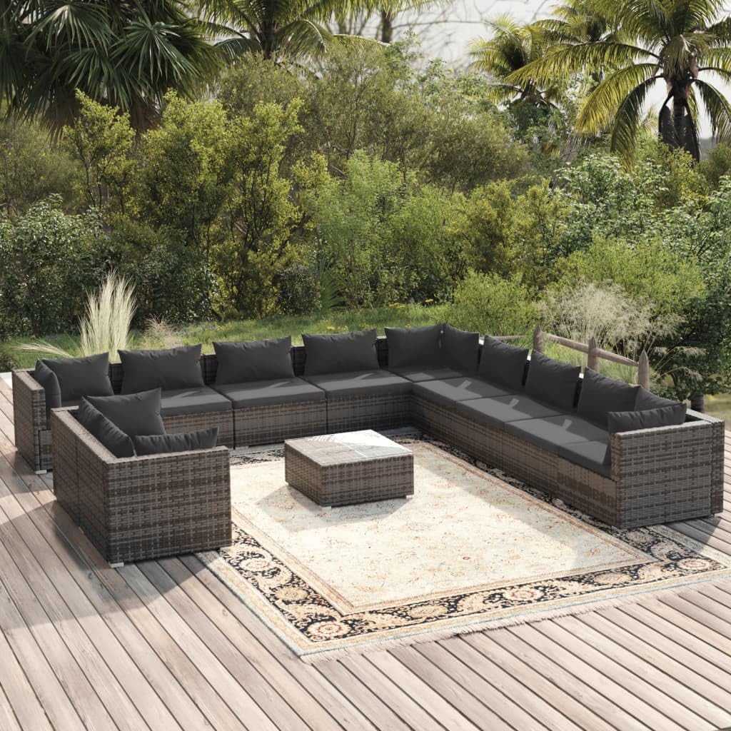 12 Piece Patio Lounge Set with Cushions Gray Poly Rattan,Poly Rattan Patio Lounge Set: Relax in Style and Comfort for Outdoor Leisure Time Patio Furniture, Outdoor Furniture Sets