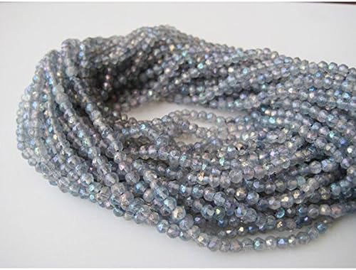 13 inch natural beads strand of 4mm faceted rondelle blue mystic quartz gemstone beads for DIY jewelry - necklace, bracelet, earring, ring.