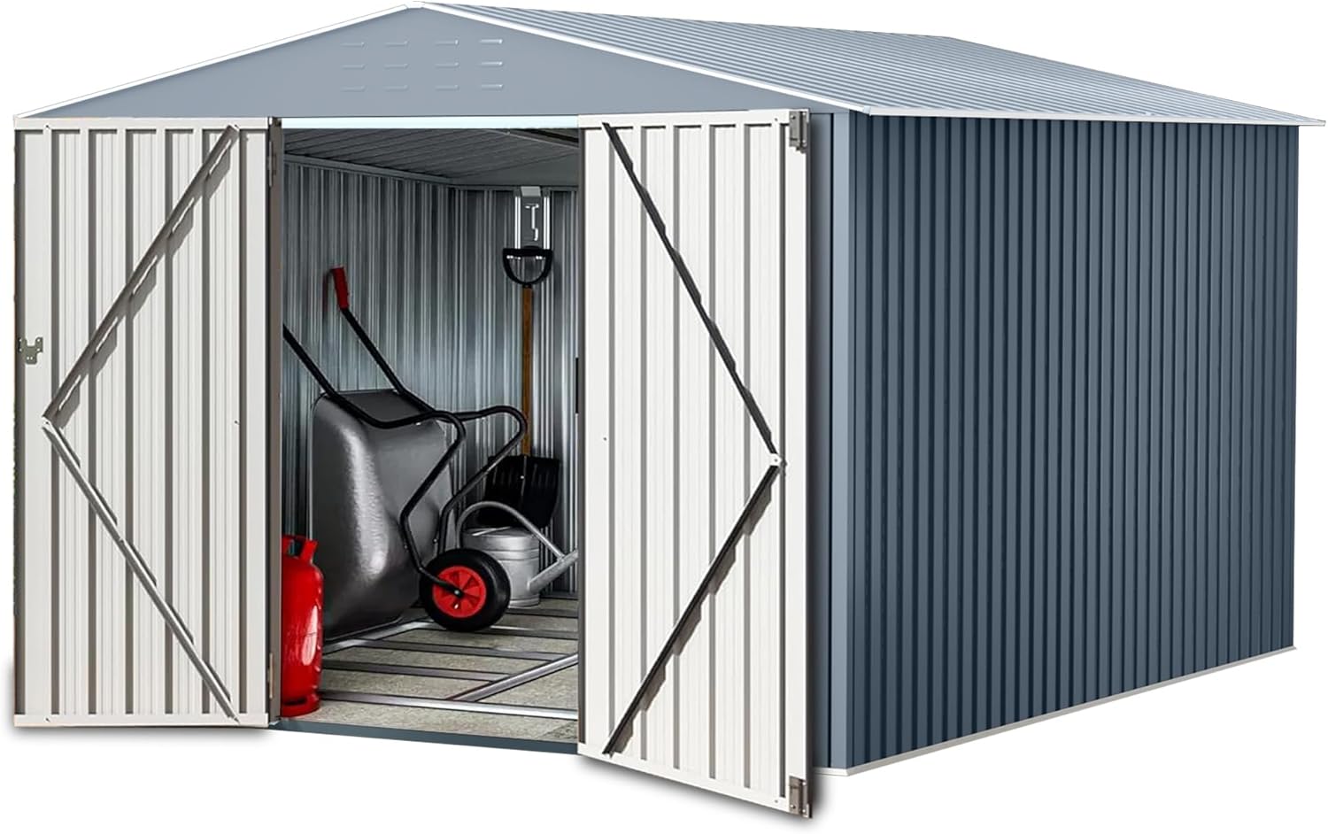 8x12 FT Outdoor Storage Shed, Large Metal Tool Sheds with Sturdy Frame Structure,Sloping Roof and Vents,Updated Reinforced and Lockable Doors Frame for Patio for Backyard,Patio,Garage