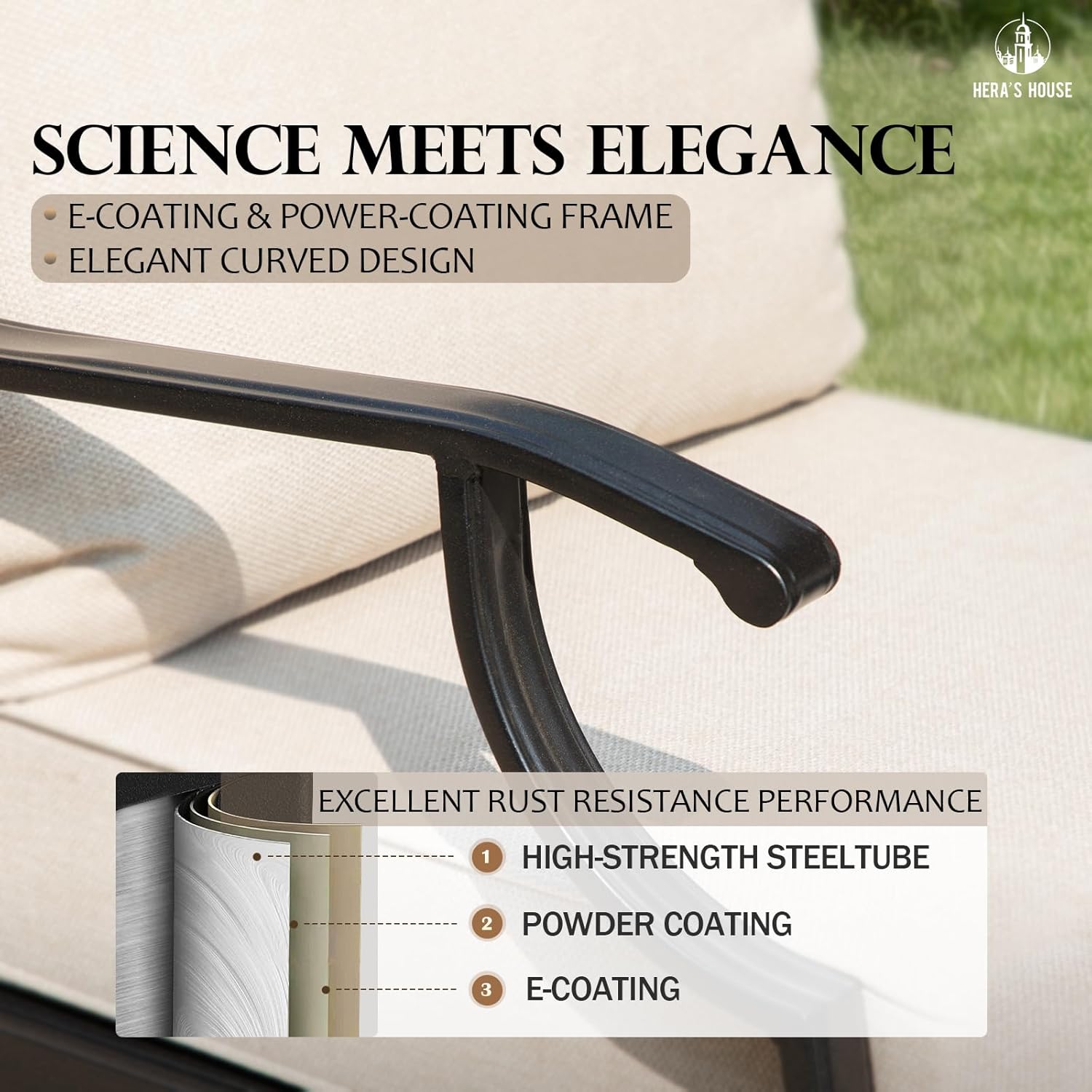 HERA'S HOUSE 5 Pieces Patio Furniture Set with Fire Pit Table, 4 x Thick Cushioned Rocking Chairs, 1 x 28 Fire Pit Table (50,000 BTU), Outdoor Conversation Set for Garden, Backyard, Lawn