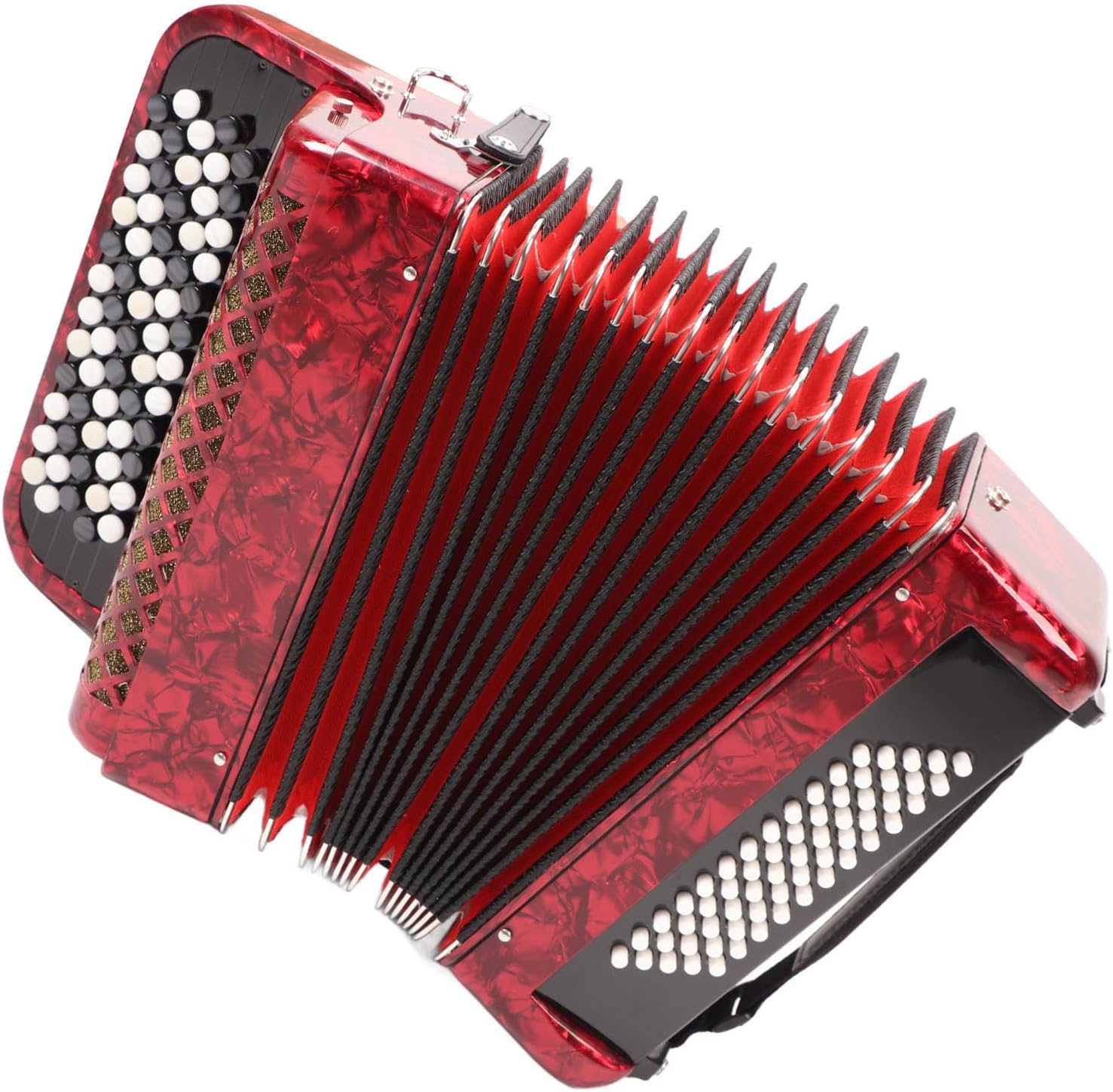 62 Keys Accordion 60 Bass Button Accordion Kids Educational Musical Instrument with Straps Red