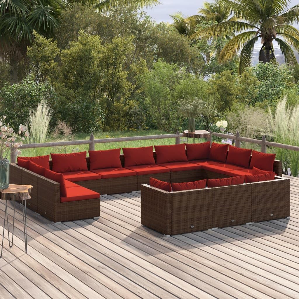 13 Piece Patio Lounge Set with Cushions Brown Poly Rattan,Spacious and Cozy Patio Lounge Set with Customizable Modular Design for Ultimate Outdoor Relaxation Patio Furniture, Outdoor Furniture Sets