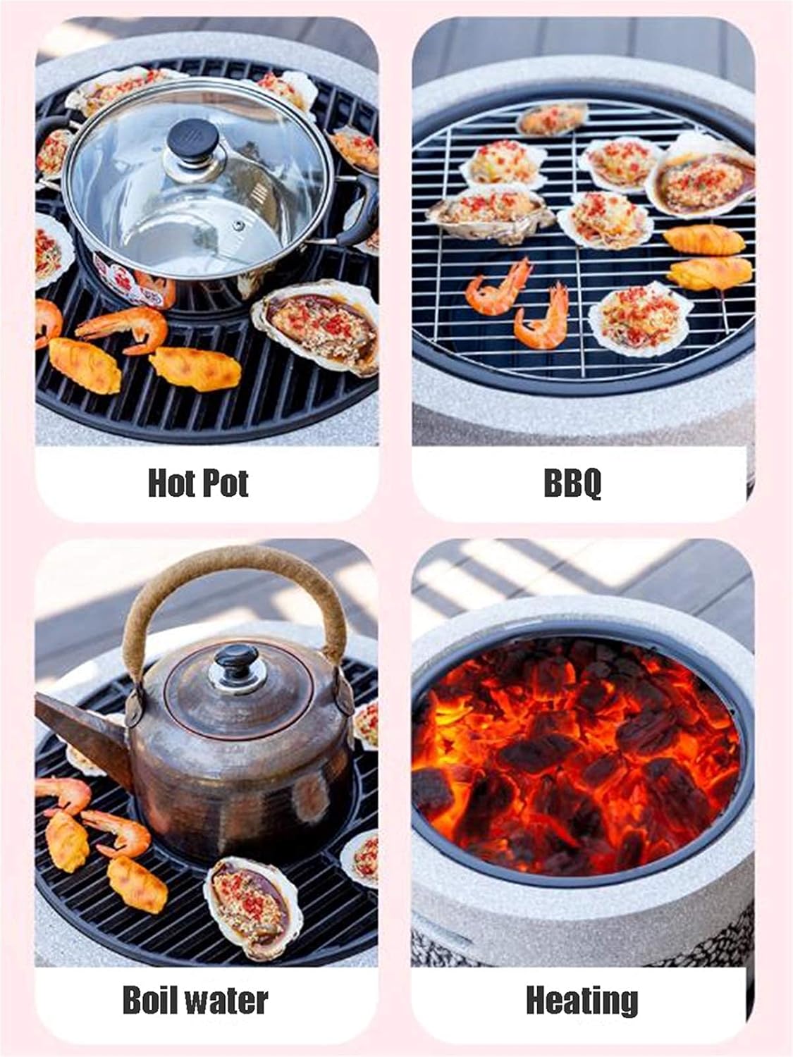 Outdoor Fire Pit Imitation Stone BBQ Grill Kit, Backyard Patio Garden Fireplace, for Camping Outdoor Heating Campfire and Picnic, 55.5cm