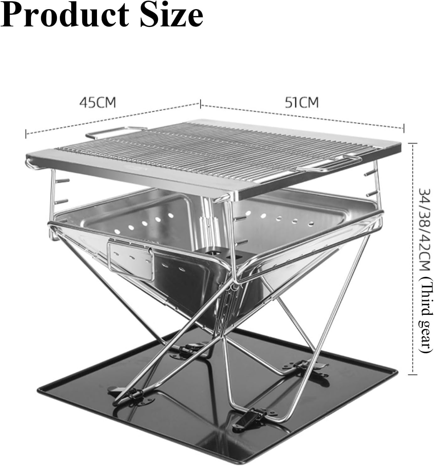 Fire Pit Portable Campfire Pit Collapsible Stainless Steel Grill for Camping Picnic Patio Backyard and Garden with Storage Bag,Large