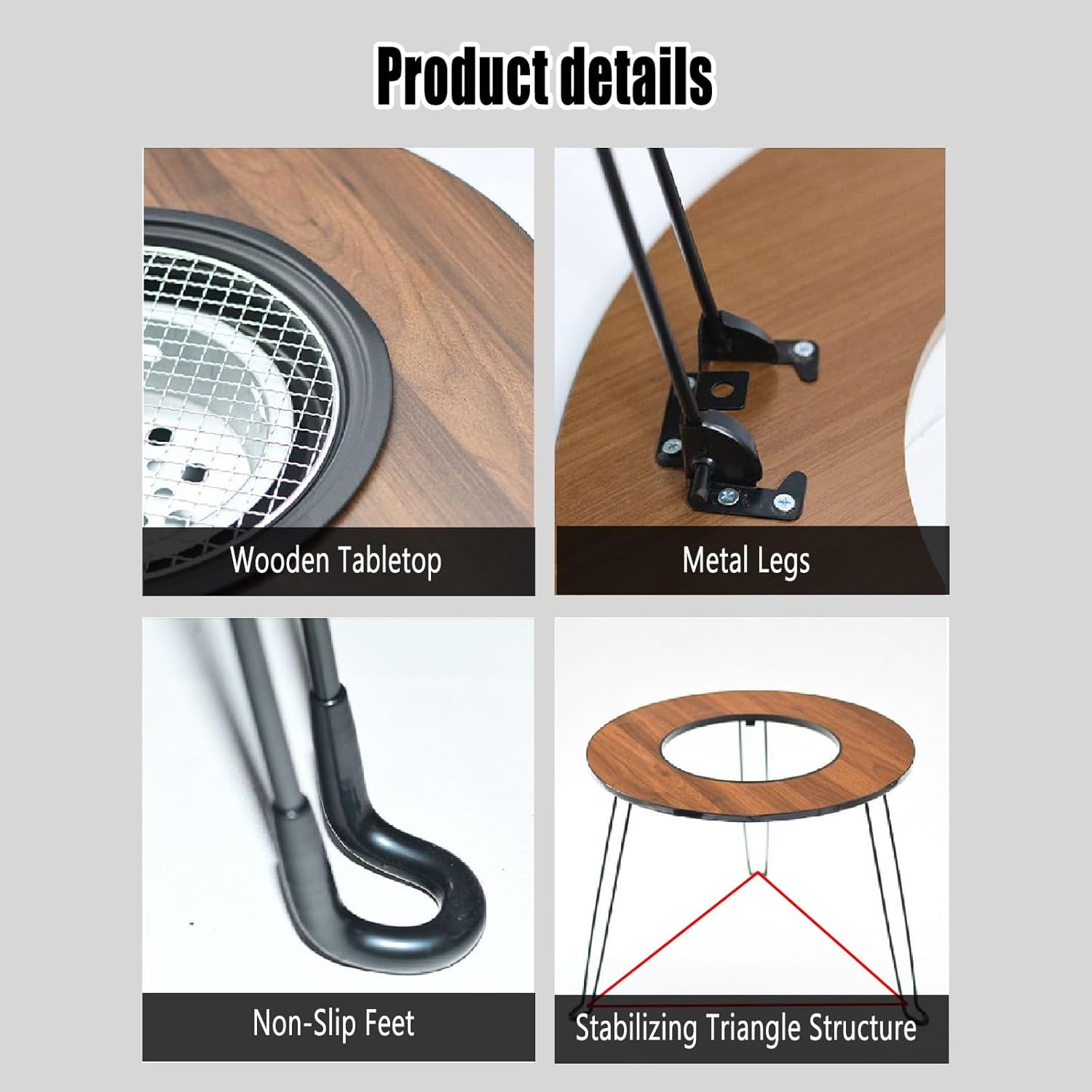 TemkIN Small Outdoor Fire Pit Table, 3 in 1 Lightweight Firepit Stove Table, Charcoal/Wood Burning Fire Pit Dining Table for Bonfire and Picnic, 23.6 * 23.6 Inch, Picture Color