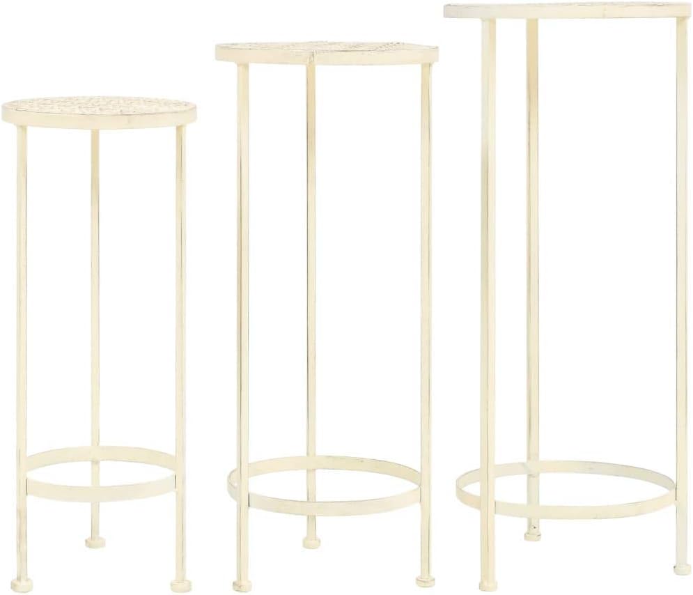 Vintage Style,Plant Display Tbale,Outdoor Patio Furniture,for Patio Garden Balcony Office,Plant Stand Set 3 Pieces Vintage Style Metal Antique White-Easy to Assemble(Priority Delivery)