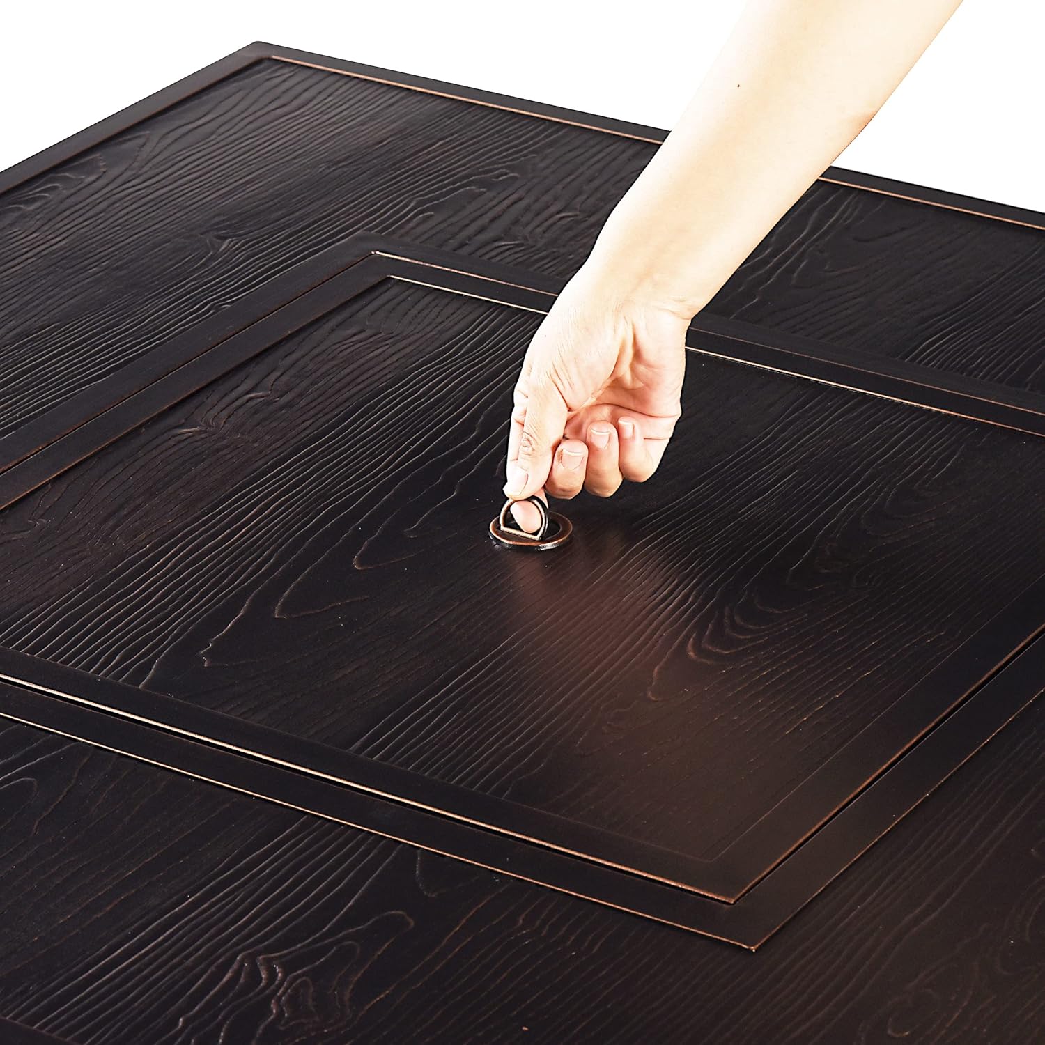 Oakland Living AZCAVE-FPT-AC Aluminum 42 in. Square Propane Beads, Lid and Fabric Cover Finish Outdoor fire Table, Antique Copper